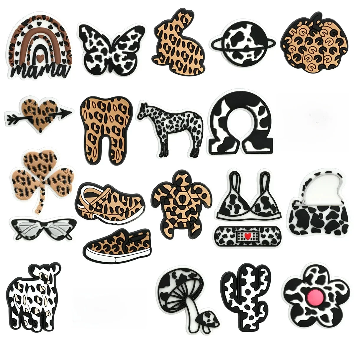 Breloques de chaussures imprimées léopard pour Crocs, accessoires de décoration, Bracelet, broche en PVC, cadeaux de fête pour femmes