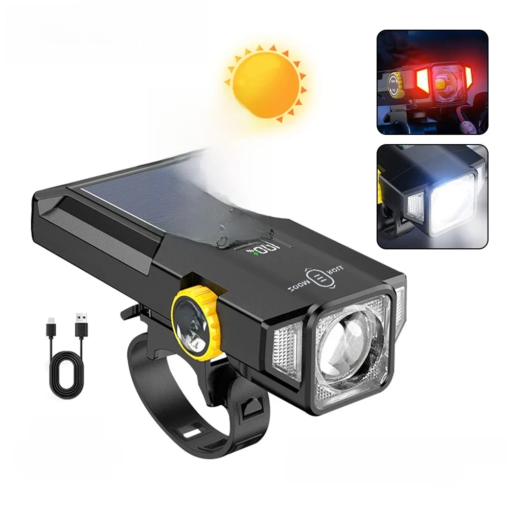AliExpress cycle zone Solar Bike Front Light USB Charging Head Light Power Display Red Warning Light Cycling Bike Near Far Flashlight for Night Riding