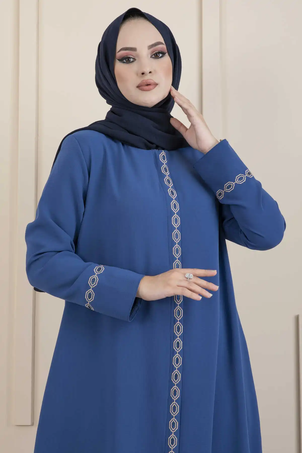 Women Fashion Embroidered Stone Detailed Hijab Abaya 2022 Vestidos Dubai Turkey Islamic Arabic Pakistani Muslim Long Dress For