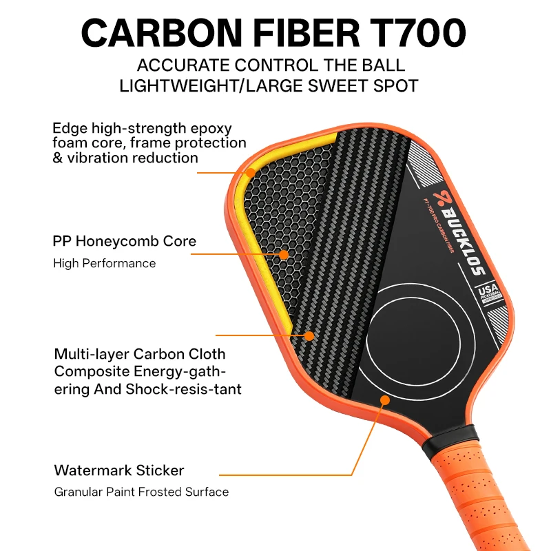 BUCKLOS Pickleball Paddle Carbon Fiber Rackets Set Frosted Surface USAPA Approved Professional Pickleball Paddles Ball Supplies