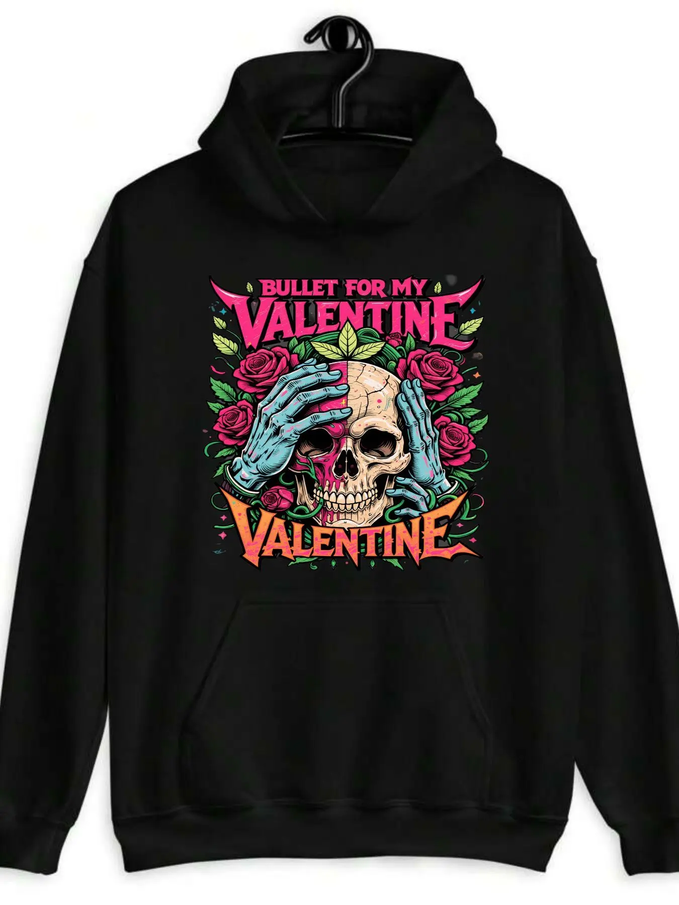 

Men's Gothic Rock Band Graphic Hooded Sweatshirt Bullet Print Loose Fit Long Sleeve Pullover Pocket Comfortable Casual Wear