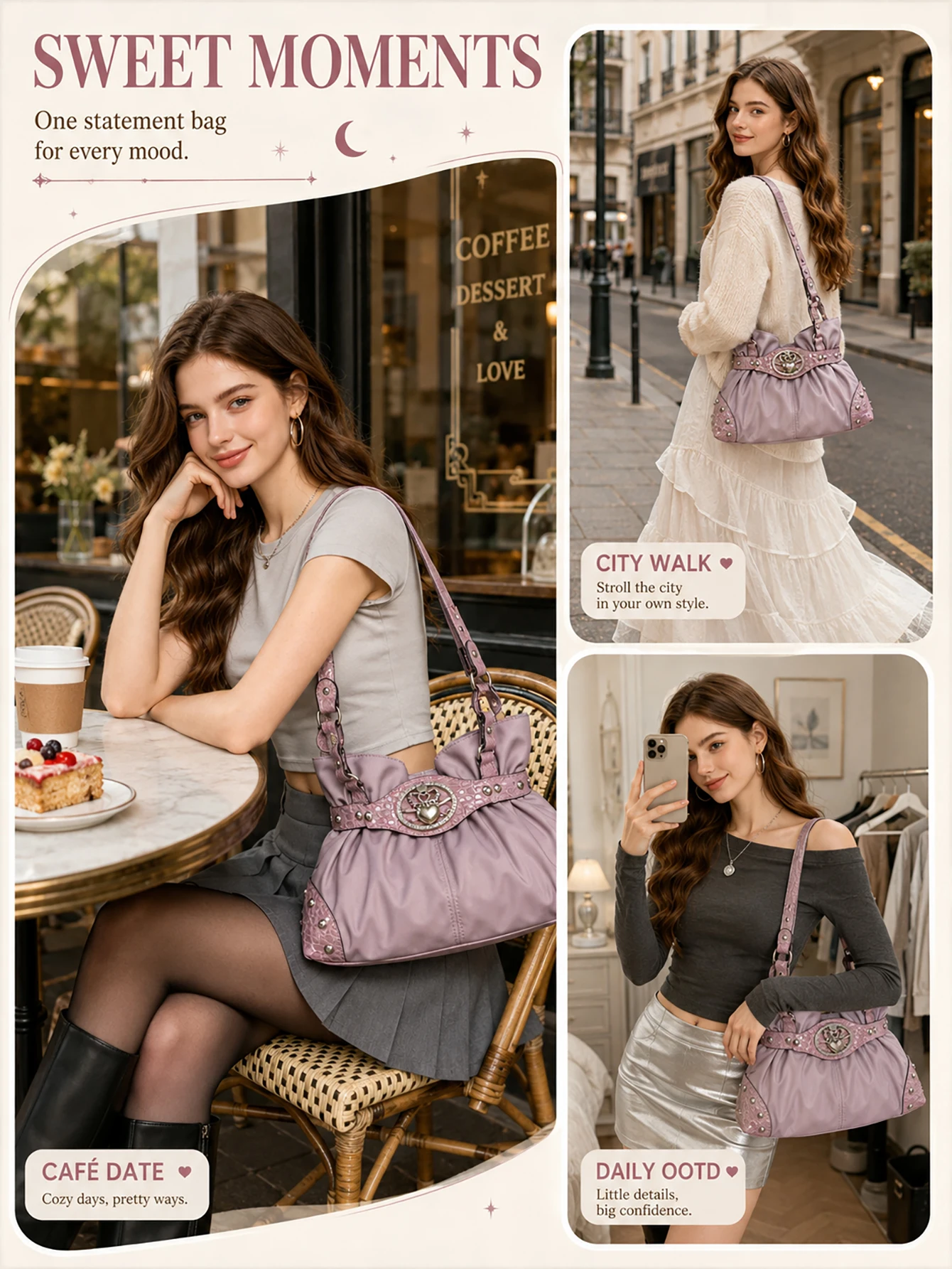 Y2K Vintage Sweet Cool Large Capacity Women's Shoulder Underarm Tote Bag