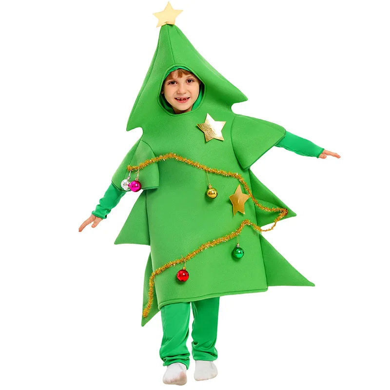 Child Twinkling Star Christmas Tree Suit Costume for Kids Boys Holiday Xmas Evergreen Tree Fancy Dress Cosplay