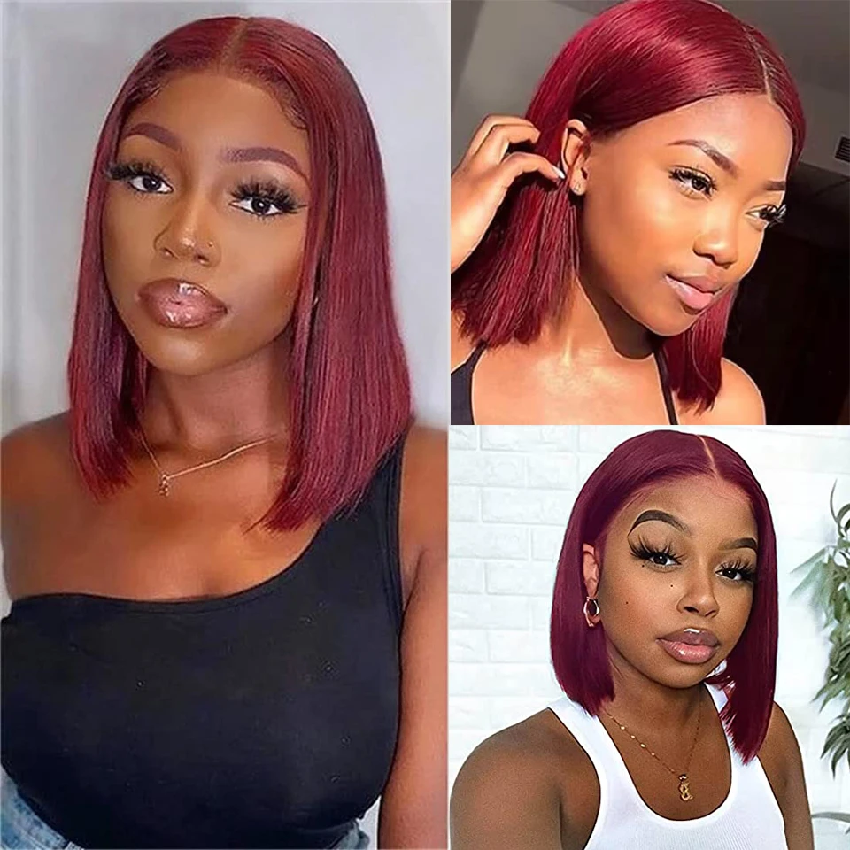 

99J Short Bob Wig 13X4 HD Transparent Lace Front Human Hair Wigs For Black Women Brazilian Straight Burg Colored Wig Human Hair