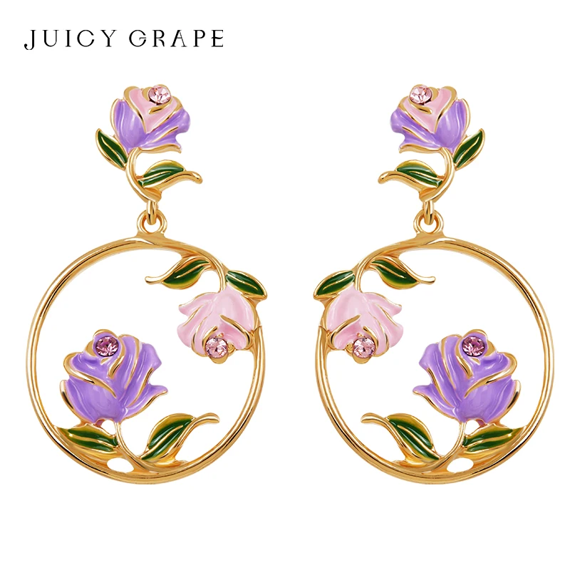 2024New Arrival Trendy Enamel Circle Flower Hoop Earring For Women 18K Plated GoldFashion Sweet Jewelry Party and Birthday Gift