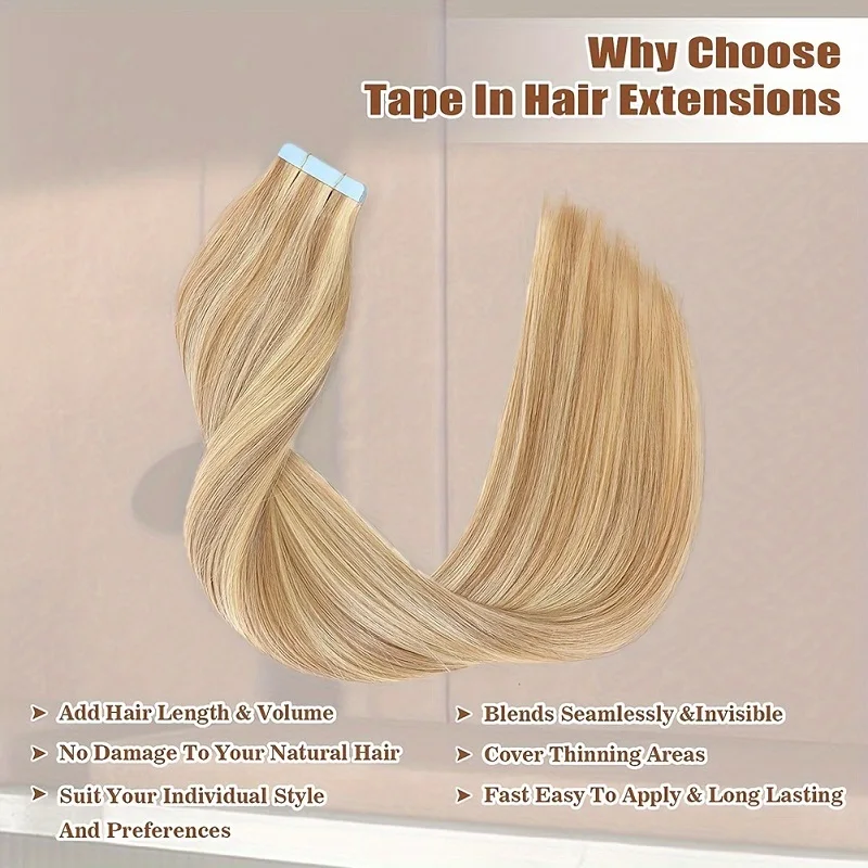 Alimice P18/613 Tape In Hair Extensions Invisible Skin Weft Straight Human Hair Extensions 50g 20pcs