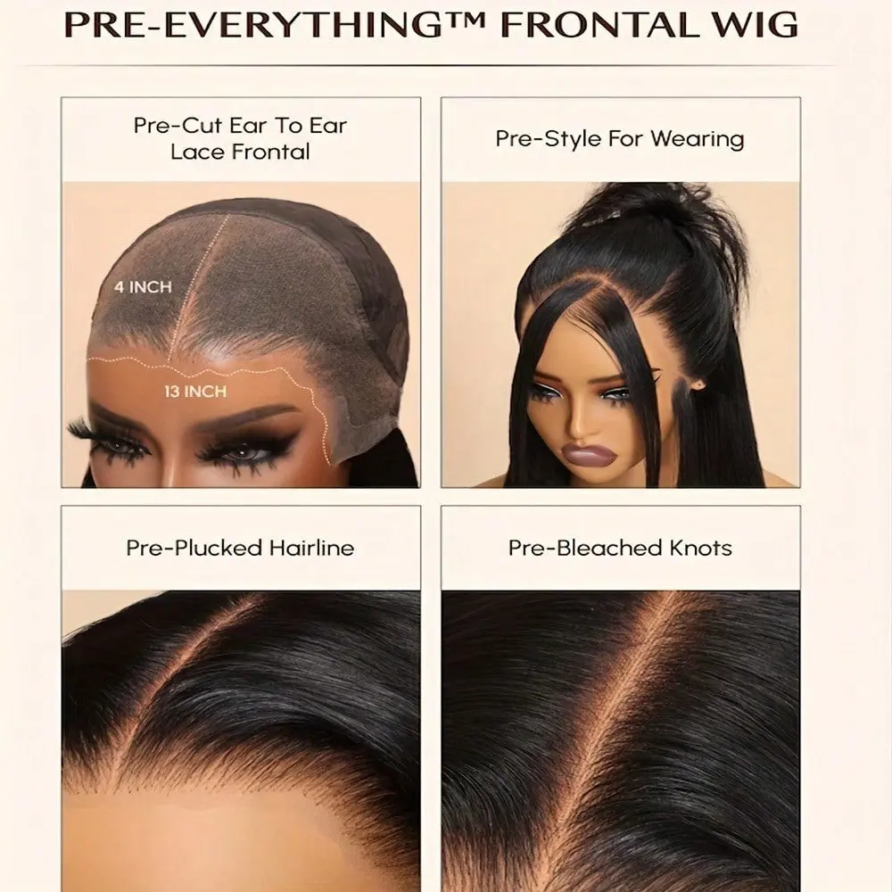 3 Seconds Wear And Go 250% Density 13x4 Human Hair Straight Lace Front Wig Human Hair Pre Plucked With Baby Hair Straight Brazil image 5