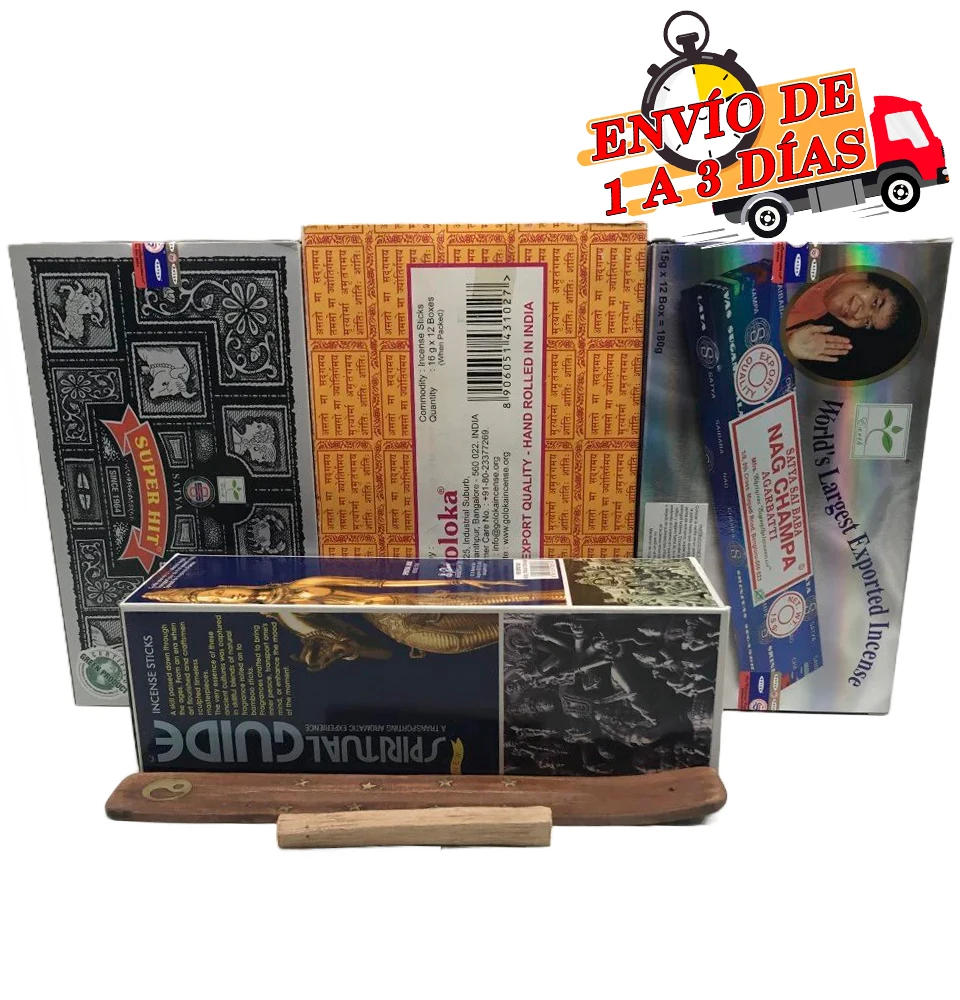 Incense Satya, Goloka Nag Champa rods Agarbatti Padmini Spiritual Guide 1 box of each original world best seller model + Gift burner served from Spain