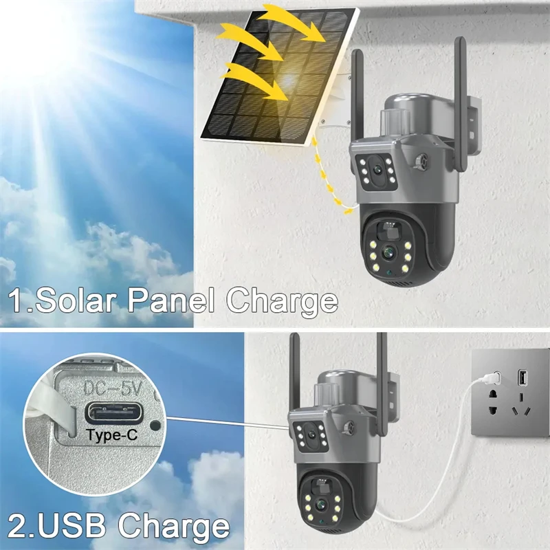 4K 8MP WLAN-Solarkamera mit Doppellinse und Doppelbildschirm, Kabellose PTZ-Kamera für Außenbereich, Sicherheitsschutz mit Automatischer Verfolgung, Überwachungs-IP-Kamera – Detail 5