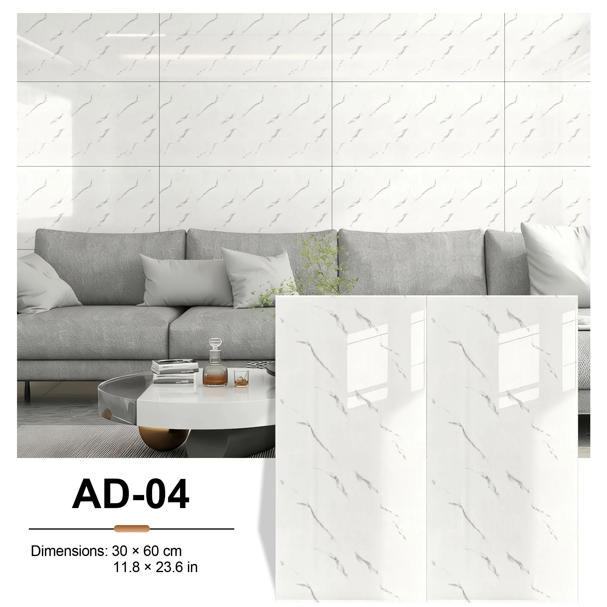 30 cm x 60 cm selbstklebende Marmorfliesen-Aufkleber, wasserdichte PVC-Boden- und Wandaufkleber, 20 Stück, deckt 3,6 ab. ㎡ 40 Stück Abdeckungen 7.2 ㎡ Abnehmbare Fliesenaufkleber für Badezimmer,