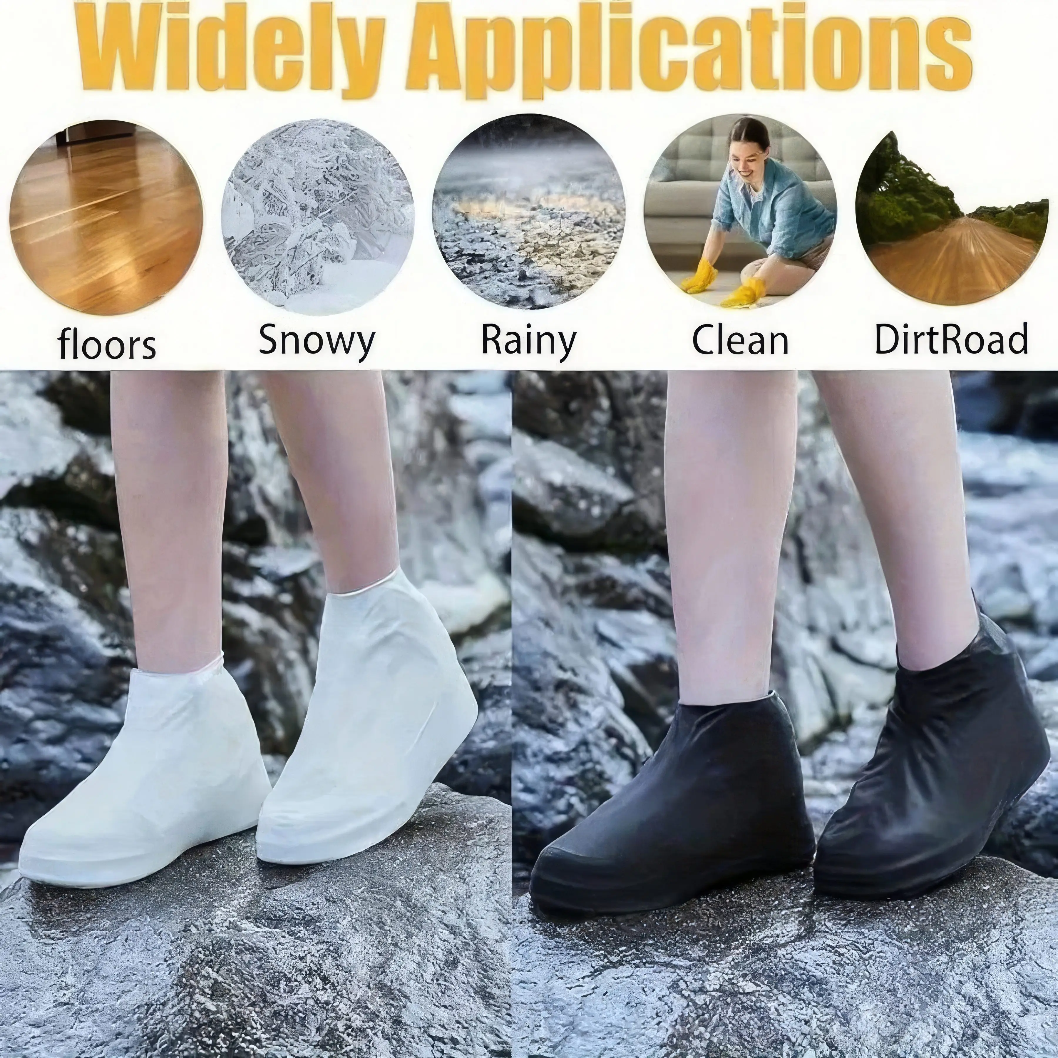 

3 Pairs of Latex Rain Boots with Waterproof Shoe Covers, Anti Slip and Easy To Clean, Suitable for Rainy and Snowy Weather