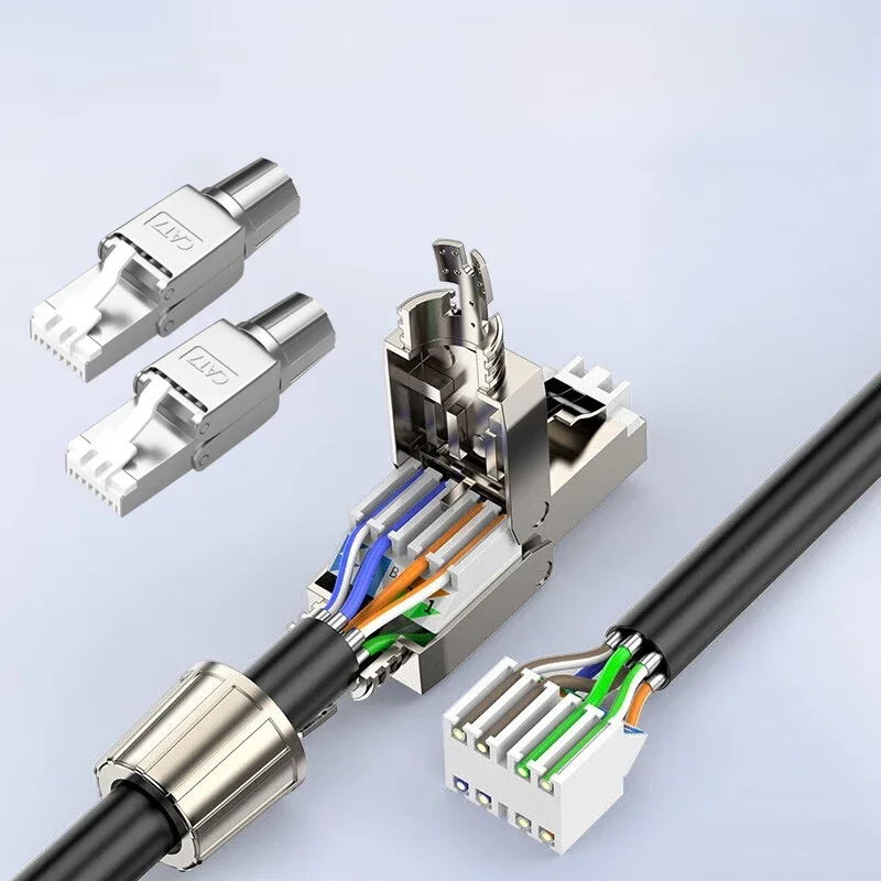 Tool-Free Cat7 RJ45 Connector Toolless Shielded Reusable Termination Plugs Shielded Ethernet for Ethernet Cable