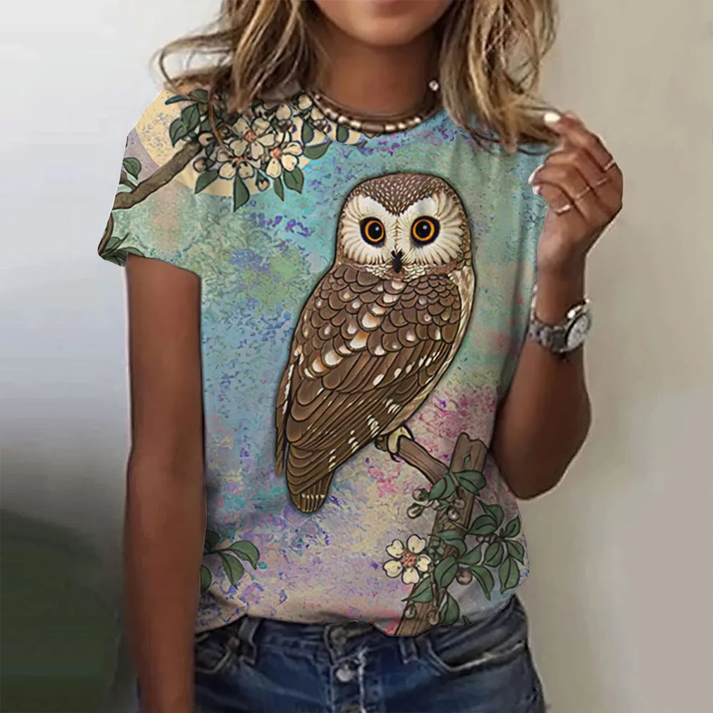 New 3D Owl Printed T Shirts For Women Animals Graphic Short Sleeve Summer Fashion Streetwear Tops Tees Oversize Female Clothing