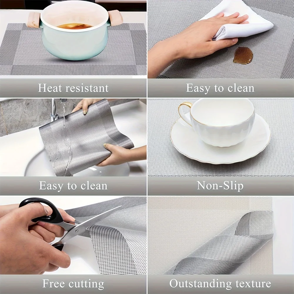 Tischsets für den Esstisch in der Küche, hitzebeständige, rutschfeste, fleckig waschbare PVC-Tischsets, leicht zu reinigende Speisematten – Detail 2