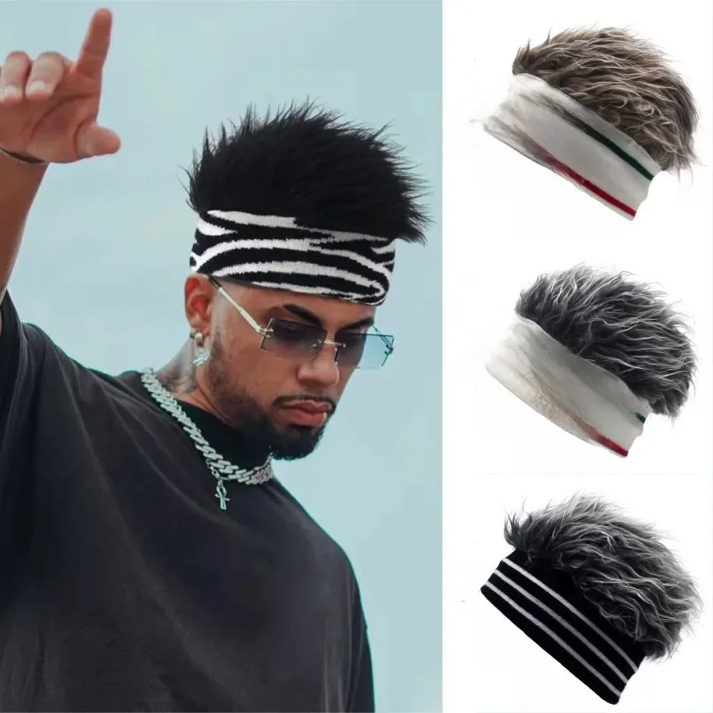 AliExpress cyan rainy Men Women Spiked Fake Hair Cycling Sport Hat Comfortable Knit Cotton Funny Hip Hop Dance Party Short