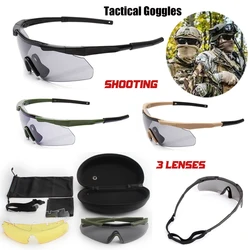 Gafas tácticas de seguridad para deportes al aire libre, equipo de juego CS, Juego de 3 lentes, gafas de protección, escalada, pesca, novedad