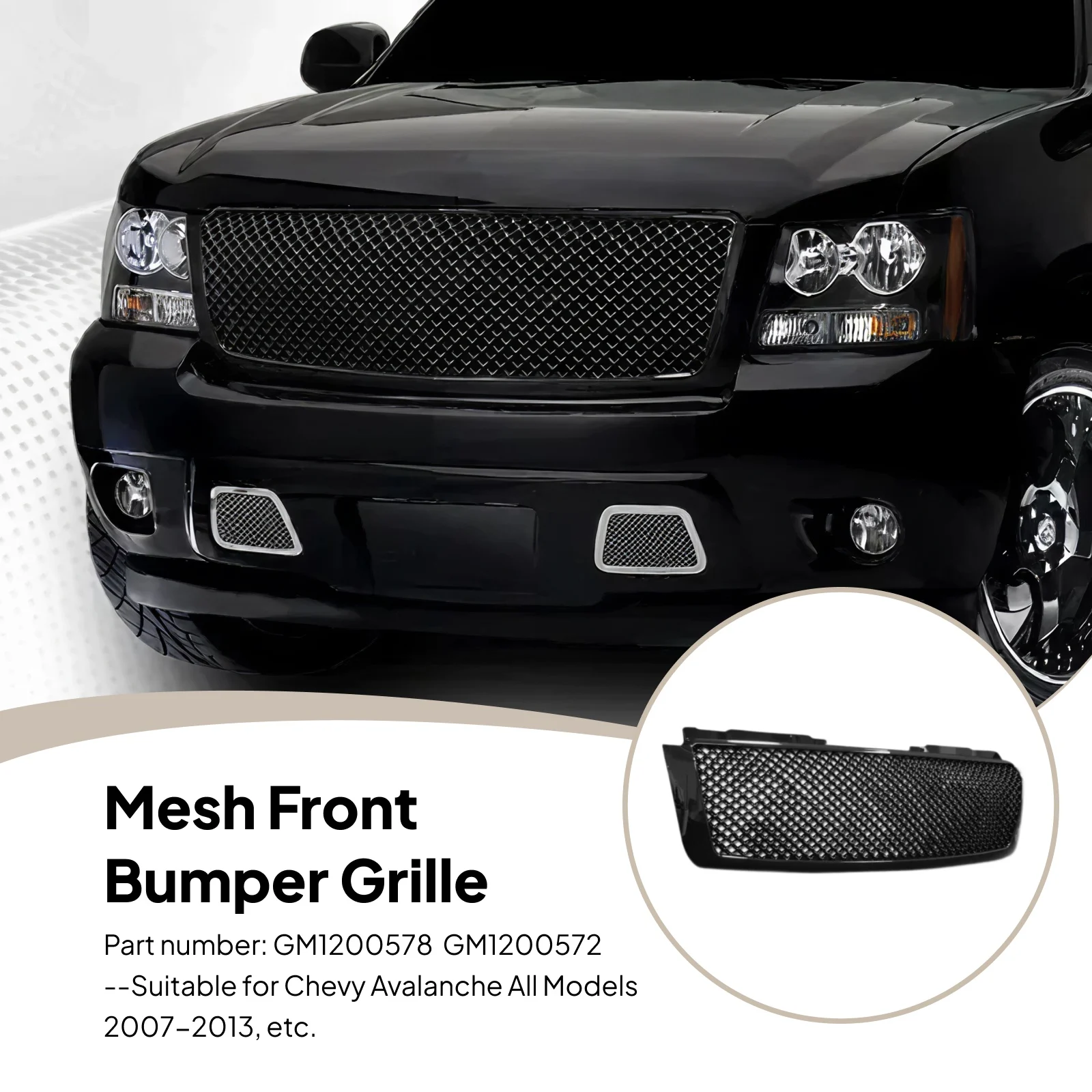 

GM1200578 GM1200572, сетчатая решетка переднего бампера для Chevy Avalanche, все модели 2007-2013, износостойкая запасная часть для ремонта