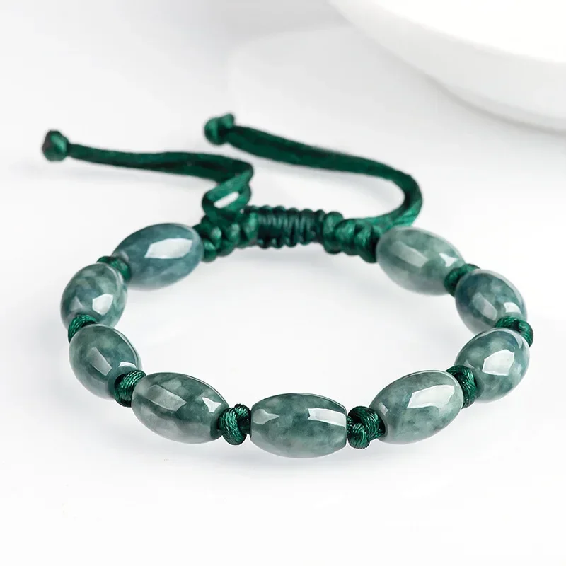 Birmańskie bransoletki z koralików jadeitowych Amulet Zielona moda Luksusowa biżuteria z kamienia naturalnego Rzeźbiona biżuteria Kobiety Projektant Szmaragdowe amulety Jadeit — zdjęcie 2