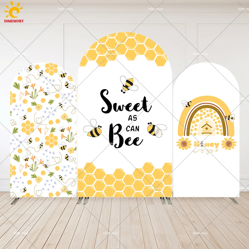 Cute Bee Arch Fabric Covers for Baby Shower Party Honeycomb Flower Arched Backdrop Cover Birthday Wedding Decor