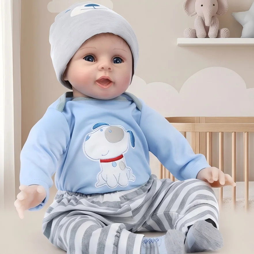 

Reborn Baby Doll 22 inch realistic newborn baby,blue and white striped clothing,Best Birthday Gift Set Lifelike Baby,New Year Gifts, Christmas, Halloween Gifts,Realistic,Lifelike Baby Dolls,Toys ,Doll Toys.