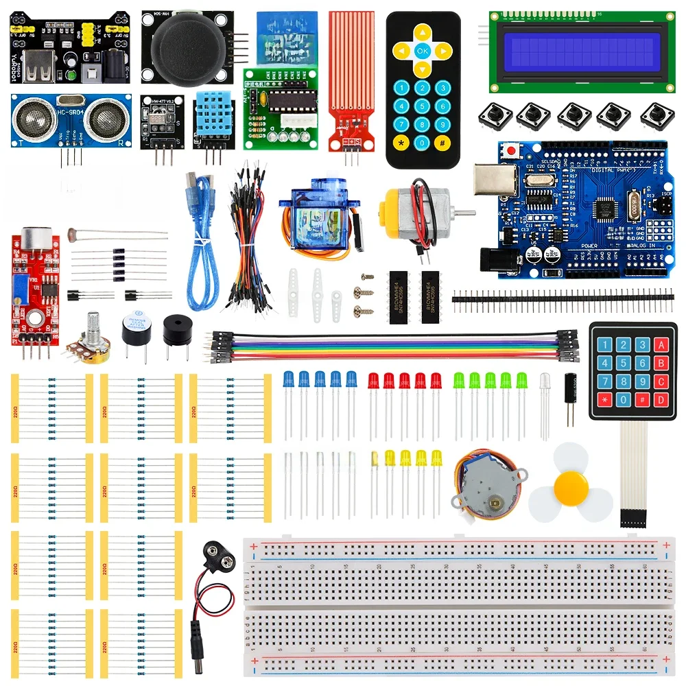 KUONGSHUN Super zestaw startowy zawierający zestaw przewodów połączeniowych Breadboard 1602 IIC R3 dla Arduino UNO z samouczkiem — zdjęcie produktu 7