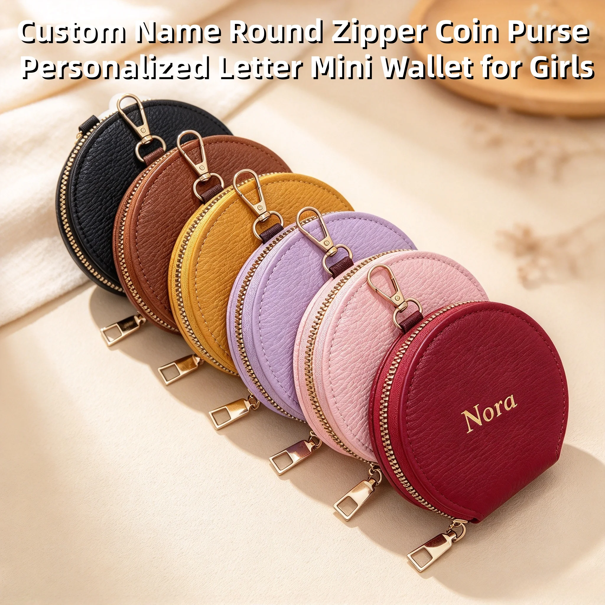 Custom Letters Round Earphone Bag Personalized Name Mini Storage Bag PU Leather Zipper Luxury Coin Purse Pouch Key Wallet Gift