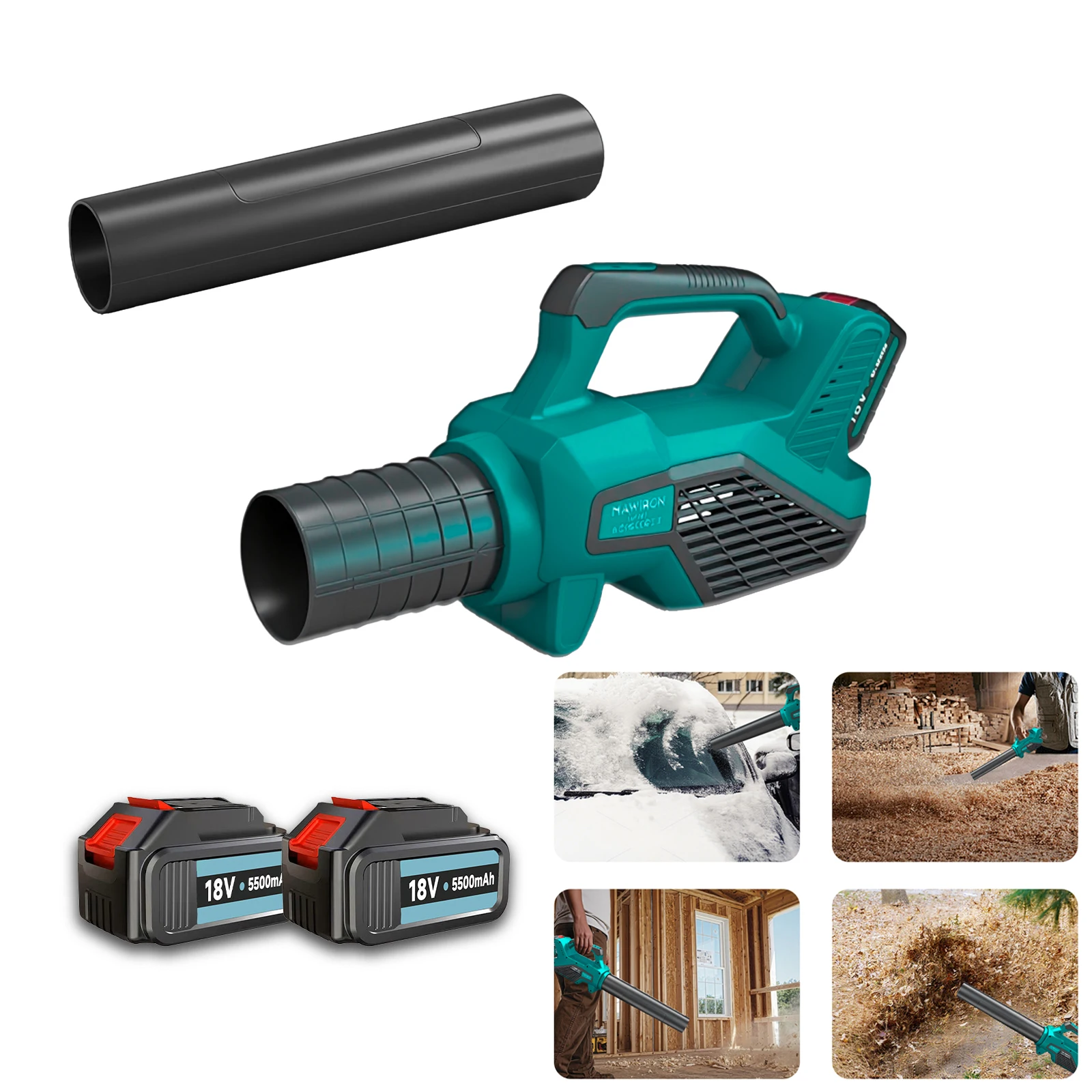 Cordless Leaf Blower, Air Speed Wireless Electric Leaf Blower Brushless Motor with 2 x 5.5 Ah/18 V Batteries Air Speed 180 km/h