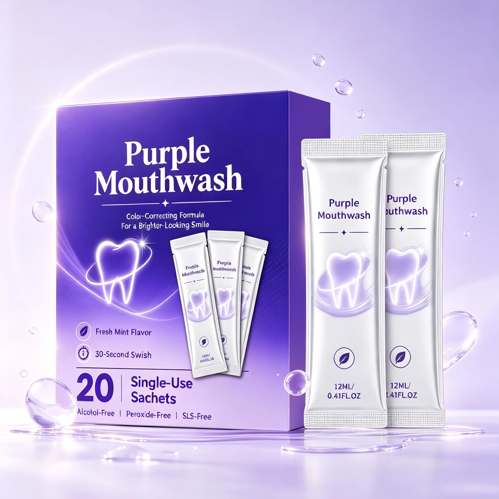 Purple Mouthwash Brighten Teeth Whitening Perfect Smile Mint Single Use Portable Dental Care Products Color Correcting Mouthwash