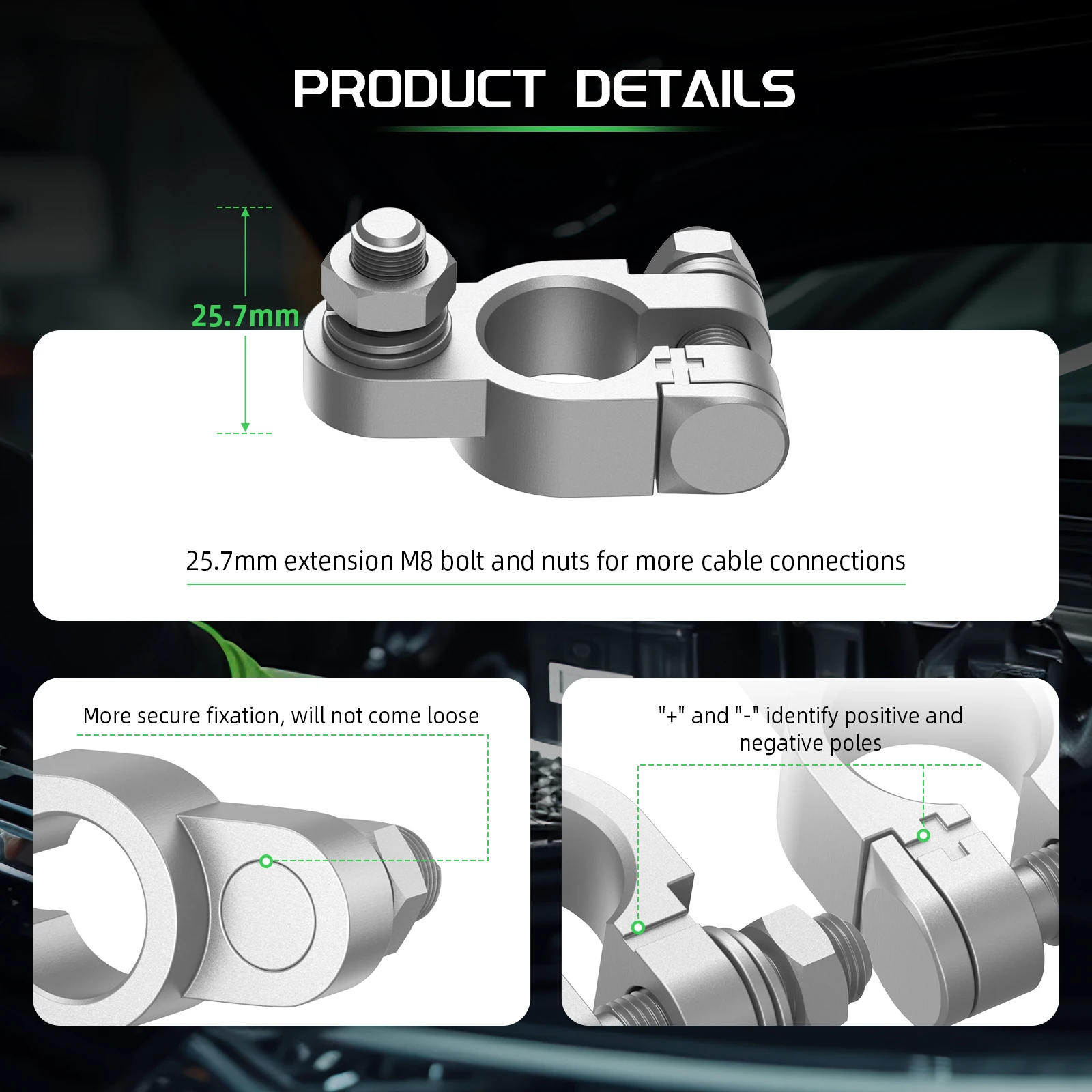طقم موصلات طرفية للبطارية، طرف بطارية عالي التحمل إيجابي سلبي للسيارات البحرية، مع 4 قطع 2 مقياس 3/8 بوصة نحاس