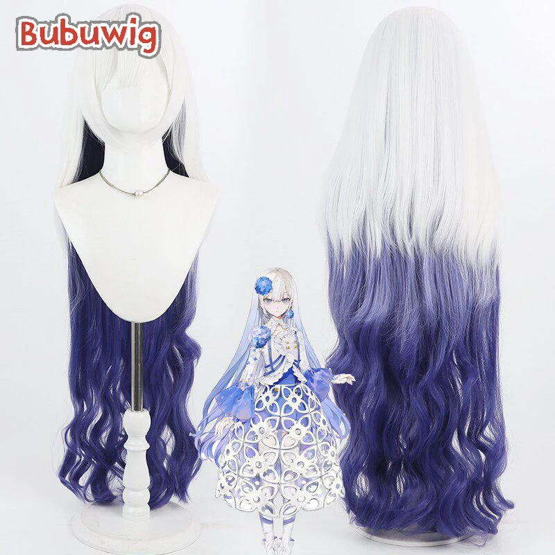 Bubuwig Synthetic Hair Singer Hinako Cosplay Wigs Virtual YouTuber Singer Hinako 120cm Wavy White Mixed Blue Wig Heat Resistant