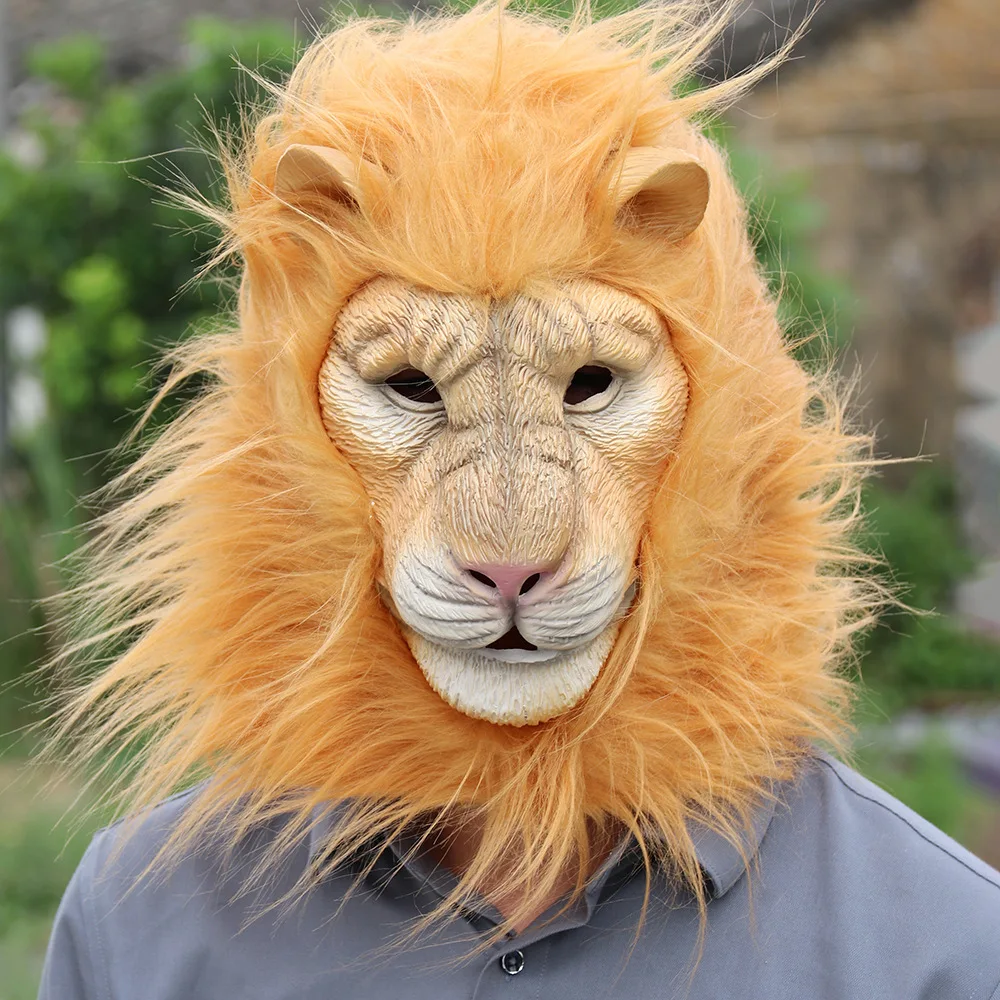 Latex Lion Mask Latex Soft Funny Party Animal Masks Lion Hair Adult Joker Halloween Маска Costume Ball Headgear Props One Size