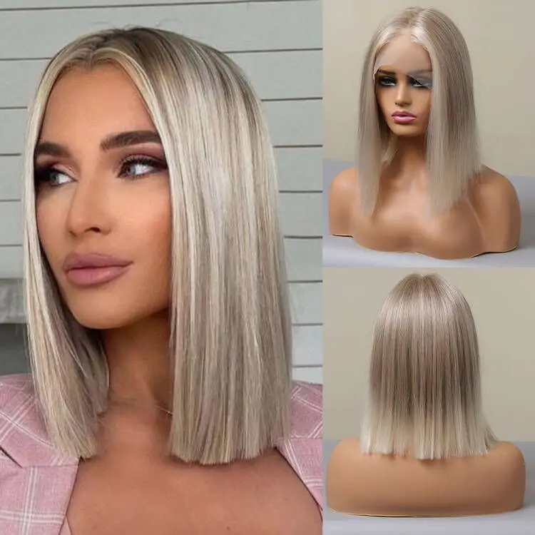 CharmSource Synthetic Lace Front Wigs with High Quality Straight White Blonde Wigs Cosplay for Women High Density Hair