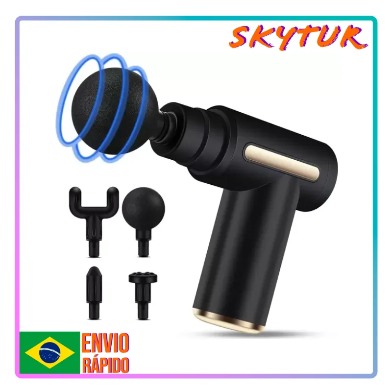 SKYTUR KIT Massageador Portátil Pistola Mini Recarregável USB TYPE C 4 Cabeças - DO BRASIL ENVIO IMEDIATO