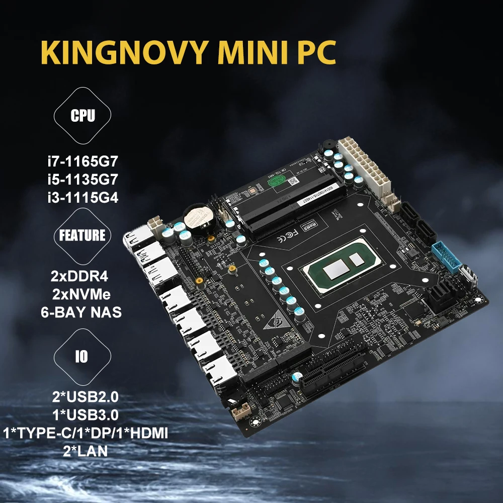 

Nas Mini ITX Motherboard 11th Gen Intel Core i7 1165G7 i5 1135G7 i3 1115G4 4x i226 2.5G 6xSATA 2xM.2 NVMe PCIEx4 Firewall Board