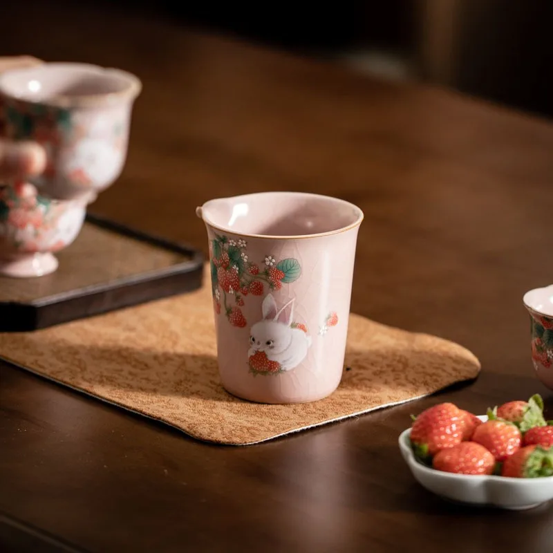 Cute Rabbit Ceramic Opening Porcelain Fair Cup Chinese Kung Fu Tea Zen Ru Yao Tea Sea Teacup Teaware Pink Tea Ceremony Utensil