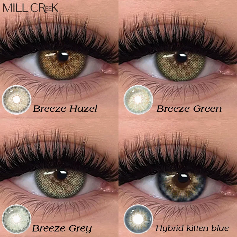 MILL CREEK 1 Par de Lentes de Contacto de Color con Prescripción Médica, Lentes de Belleza, Pupilas Verdes, Lentes Circulares, Lentes Coreanas Naturales