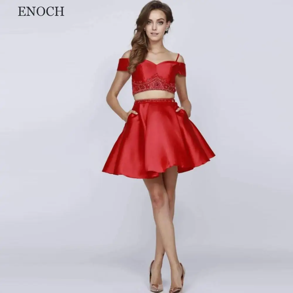 

ENOCH Mini Sweetheart Satin Homecoming Dresses 2 Pieces Appliques party Dresses New Open Back Vestidos De Fiesta High Quality