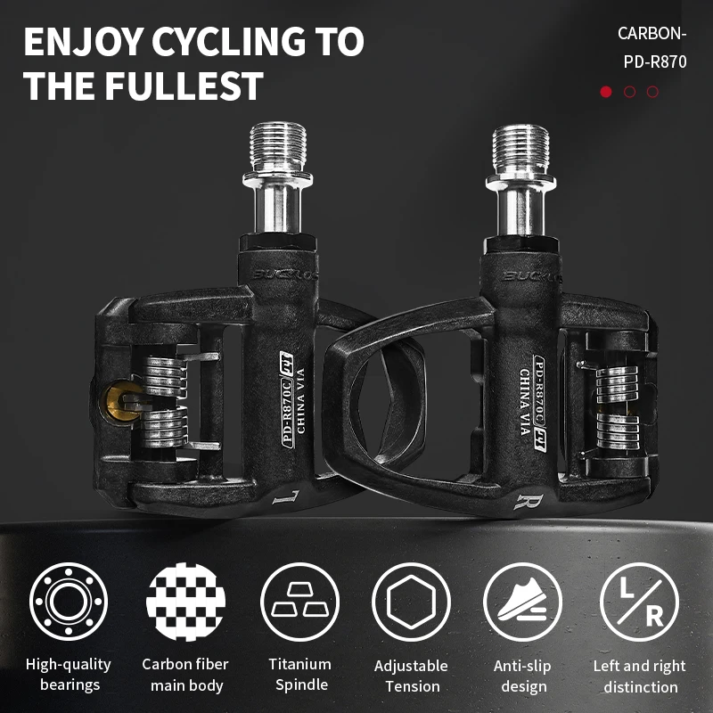 BUCKLOS Road Bike Pedals Self-locking Pedal Carbon Bicyle Clipless Pedal with Cleats Ultra-Light Nylon Professional Cycling Part