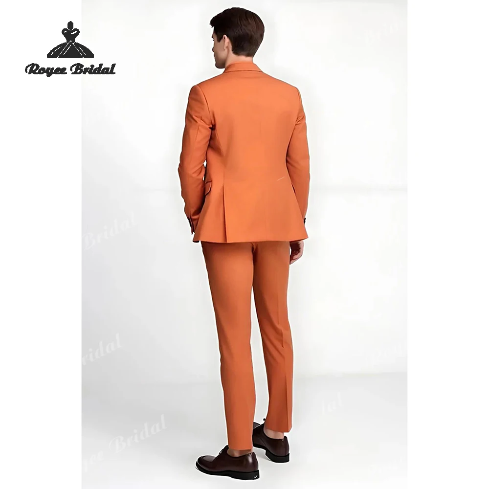ชุดสูทผู้ชายสีส้มแบบสองชิ้น กระดุมแถวเดียว สำหรับงานแต่งงาน ปี 2026 ปกแหลม ชุดราตรี สั่งตัดได้ trajes para hombre