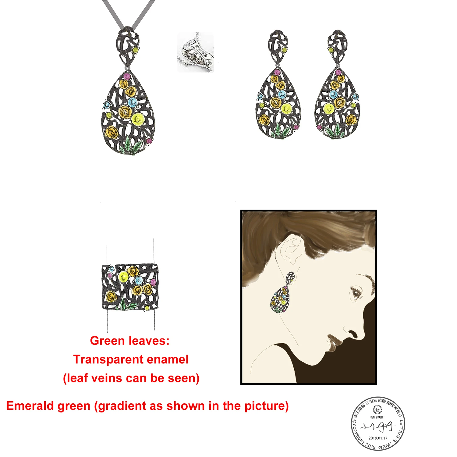 GEM'S BEAUTY 925 Sterling Silver Elegant Secret Garden Earrings For women Handmade Enamel Fine Jewelry Wedding Bridal Earring