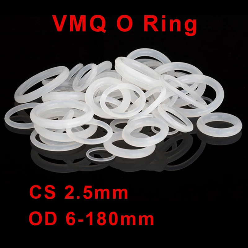 White Silicone O Ring Gasket Food Grade VMQ Silicone Waterproof Washer Round O Shape Rubber Sealing Ring CS 2.5mm OD 6-180mm