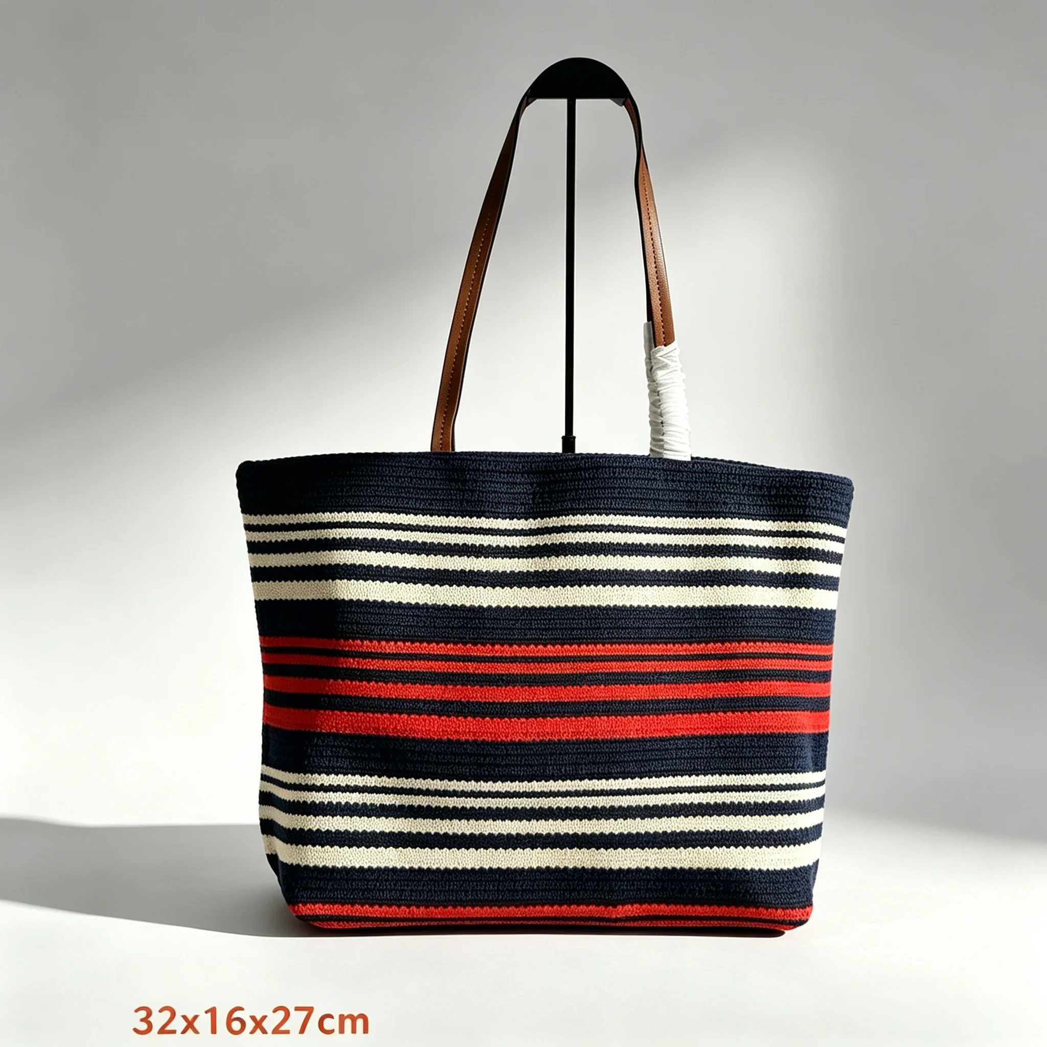 

2026 New Luxury Crochet Tote Bag with Patchwork Pattern 32x16x27cm