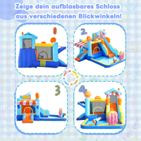 Kids Bouncy Castle with Water Park, Trampoline, Slide, Water Guns, Canopy, Includes 450W Blower for Outdoor Fun