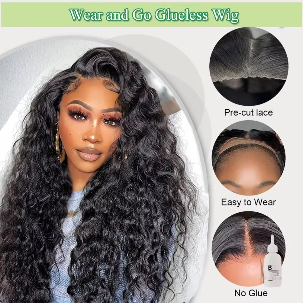 250 Density Brazilian Loose Deep Wave 6x4 Glueless Closure Ready To Wear Human Hair Wig Preplucked Curly Pre Cut HD Lace Wigs