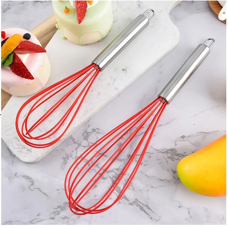 Silicone whisk  with staineless steel handle Hand Whisk for Cooking Non-Scratch Plastic Rubber Whisk Tool For Nonstick Cookware