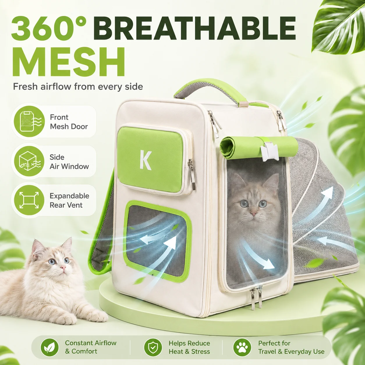 Expandable Pet Backpack, Lightweight Breathable Comfort Large Capacity Travel Carrier for Cats and Small Dogs