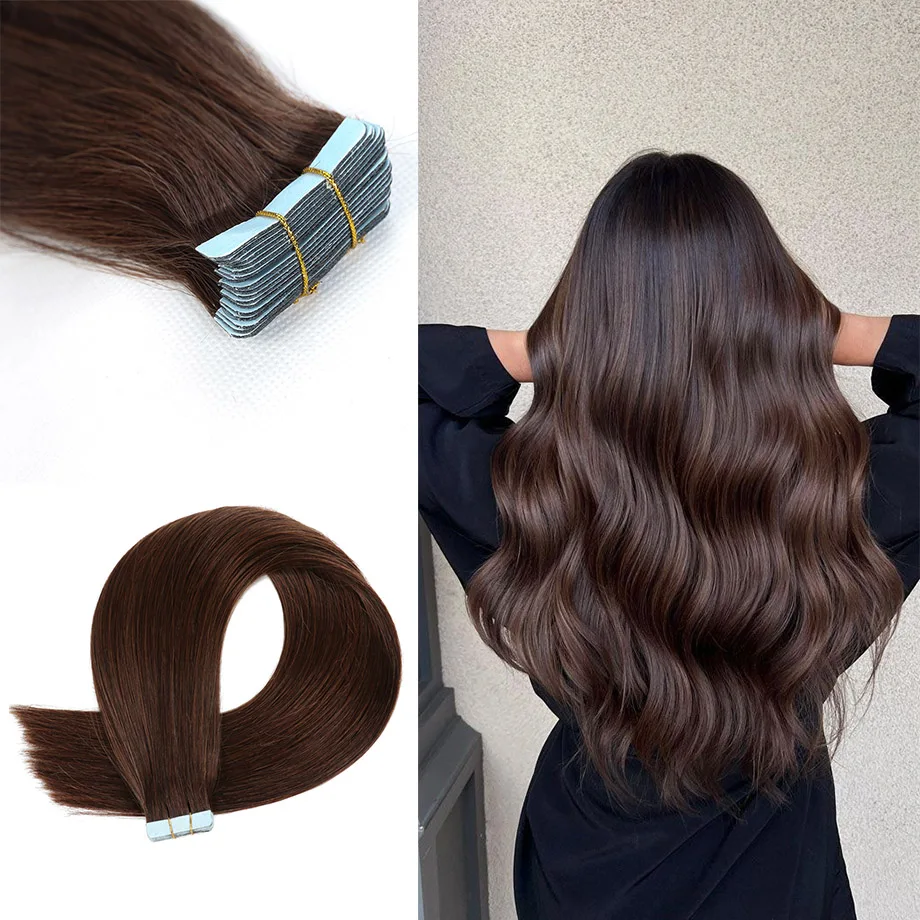 Tape In Human Hair Extensions Natural Black Blond Brown Burgundy Wine Red 100% Remy Hair 20pcs/Pack For Salon Supply Aesthetics