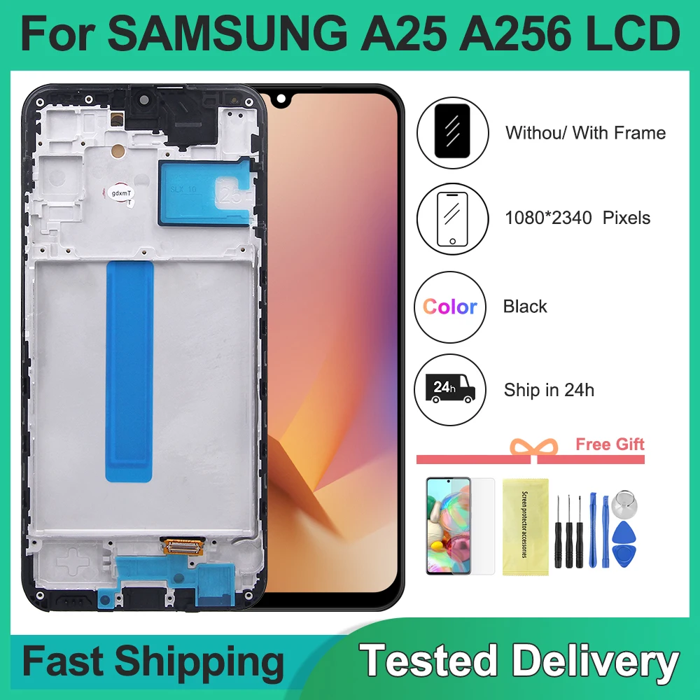 6.5\'\' AMOLED For Samsung A25 5G LCD Display Touch Screen Digitizer Assembly for Samsung A256 A256E A256B Display With Frame