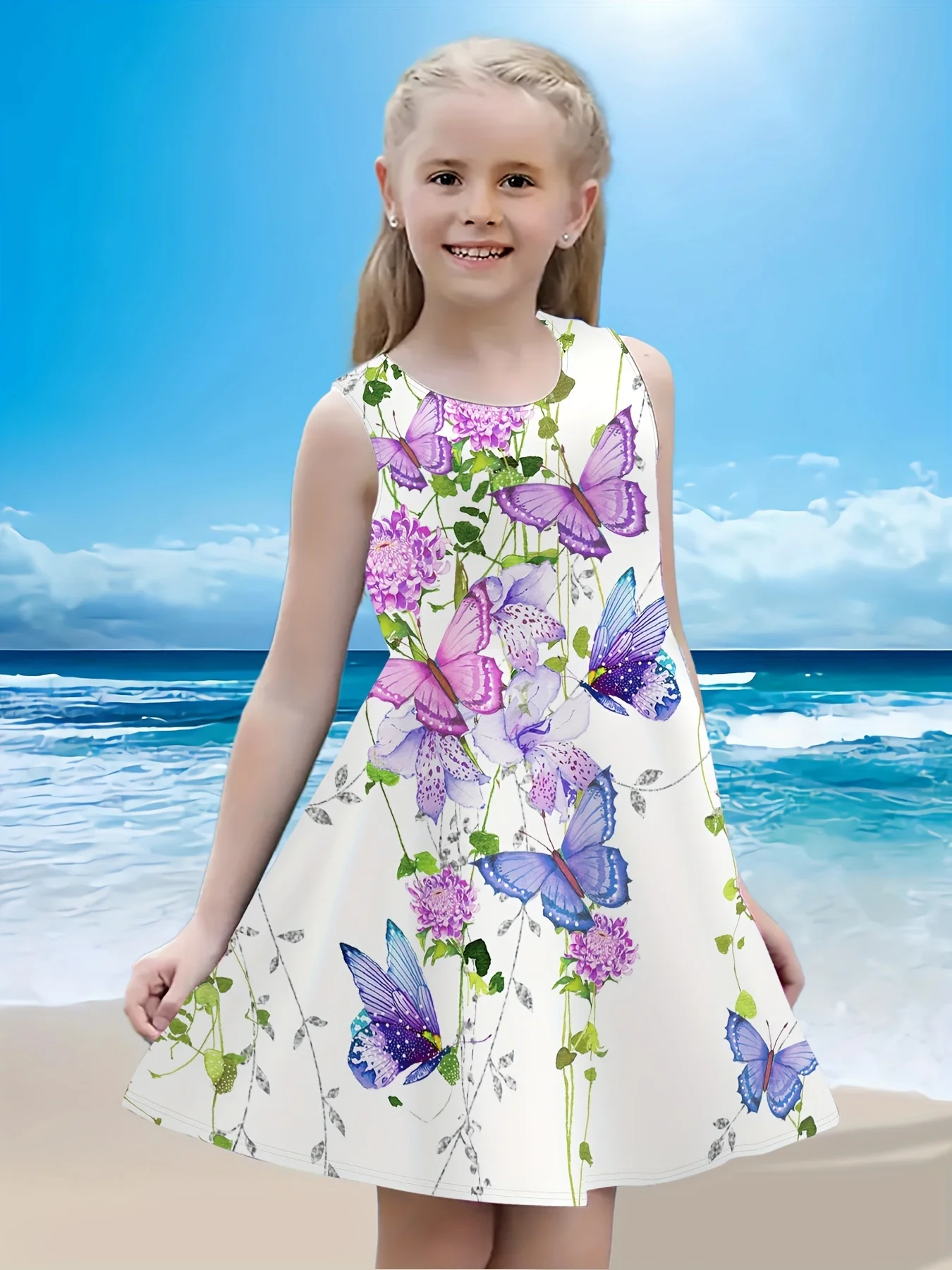 New Summer Children Butterfly Cute 3D Printed Dress Sleeveless High Quality Clothes Cool Trendy Style Outdoor Picnic Girls Gift