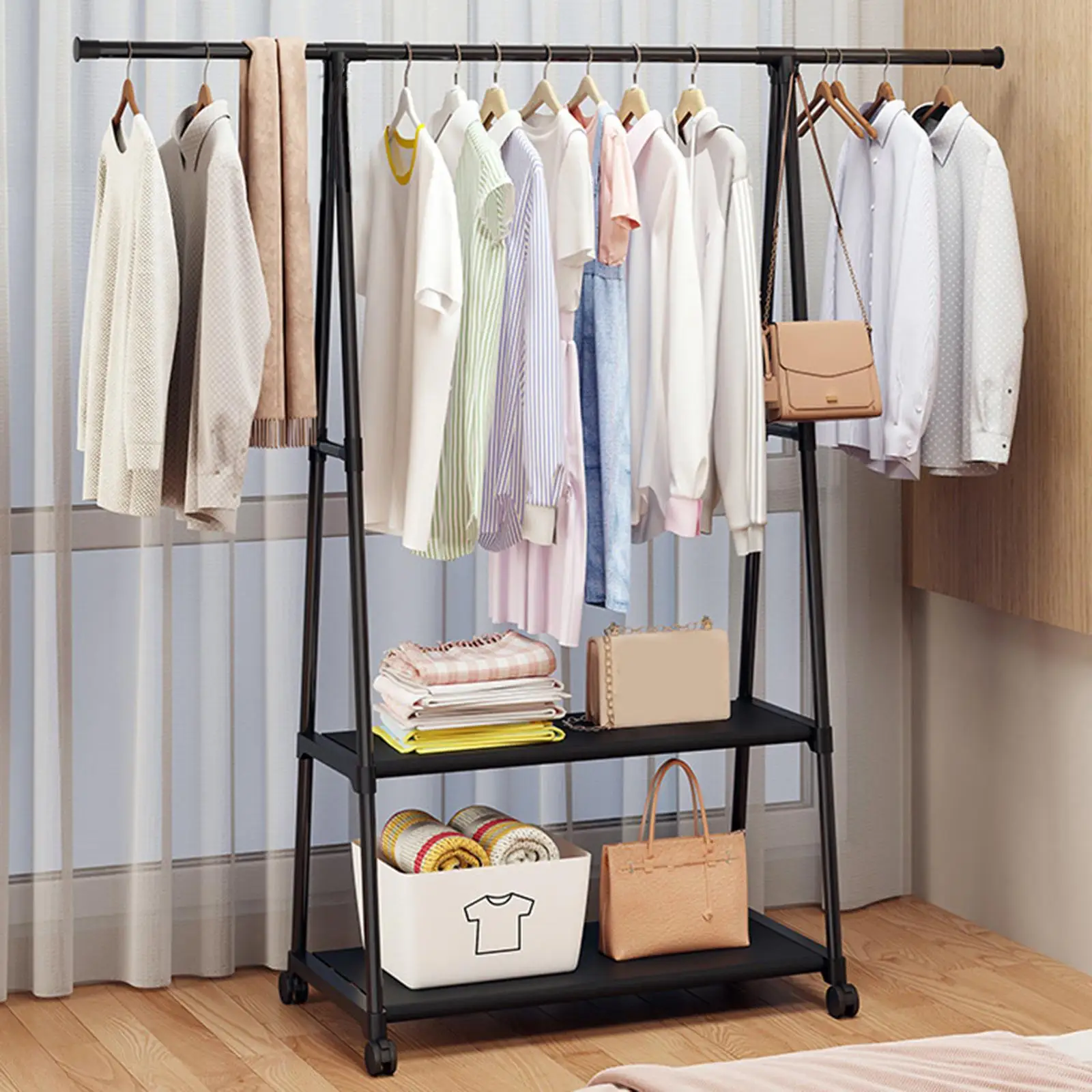 Kleiderständer auf Rädern, stabiler, robuster Kleiderschrank, robuster Metall-Kleiderständer für Schlafzimmer, bodenstehende Kleidung, Han